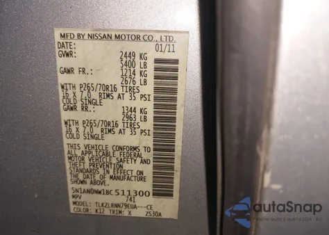 2011 Nissan Xterra S z USA, uszkodzony, nr VIN 5N1AN0NW1BC511300